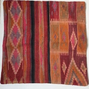 Large Vintage Turkish Kilim Multicolor Geometric Pillow Cover Wool